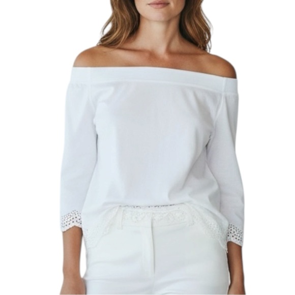 LOFT Tops - LOFT OUTLET Cotton Off-Shoulder Eyelet Bottom Blouse in White Size Medium